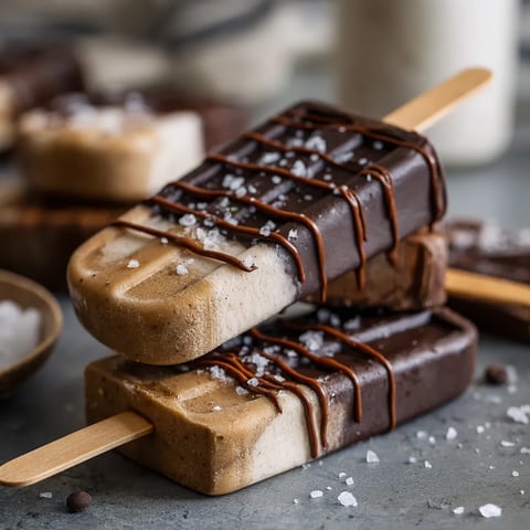 A close up of a chocolate covered popsicle with sea salt.