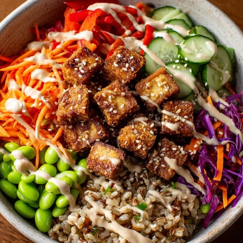 A bowl of roasted tofu and rice.