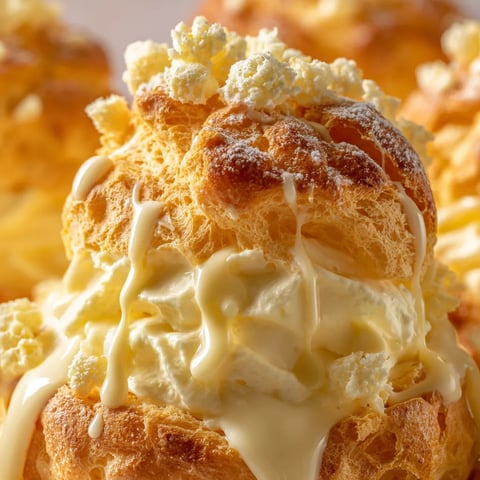 White chocolate choux volcanoes.