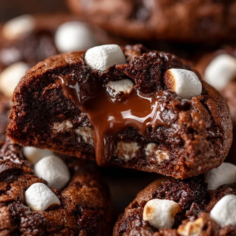 A close up of a chocolate cookie with marshmallows on top.