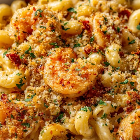 A close up of a delicious Cajun Shrimp Mac and Cheese.