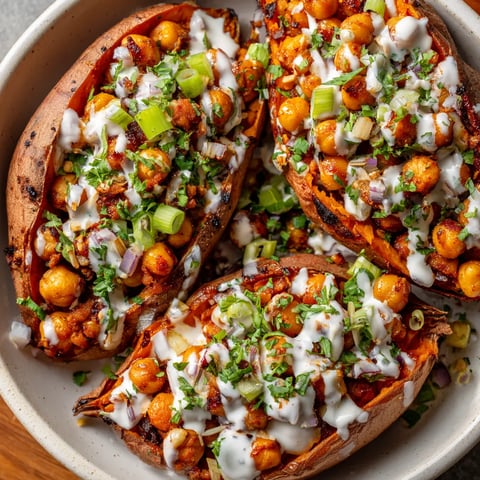 Sweet potatoes with chickpeas and white sauce.