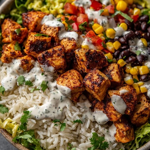 A bowl of rice, beans, and chicken.