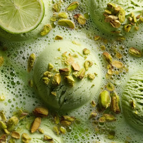 A green frozen drink with lime and pistachio flavors.