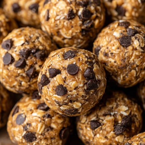 A close up of a peanut butter oat energy bite.