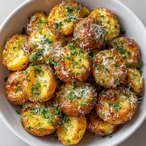 A bowl of potatoes with cheese on top.