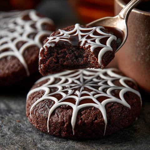 A spooky spiderweb chocolate cookie.