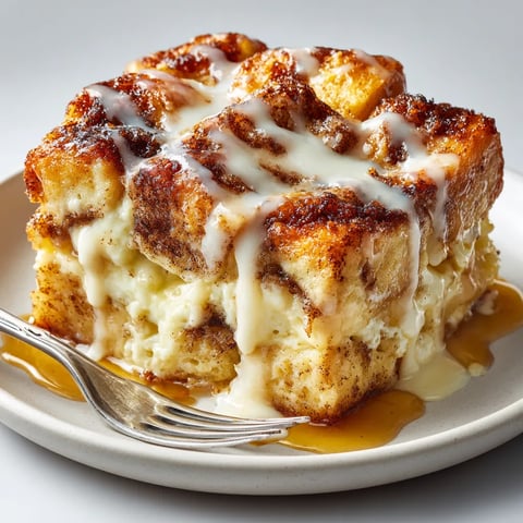 A cinnamon roll bread pudding on a plate.