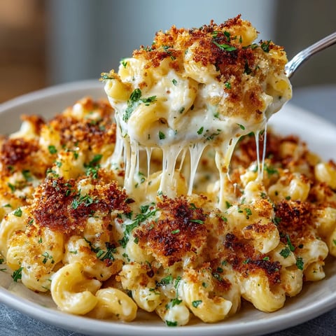 A plate of garlic Parmesan mac and cheese.