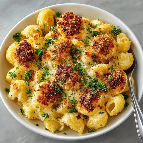 A bowl of garlic Parmesan mac and cheese.