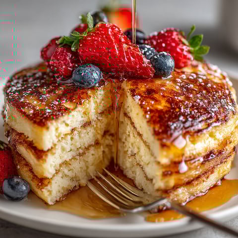 A stack of light lemon ricotta pancakes.