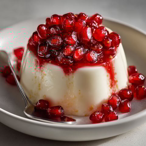 A plate of yogurt and pomegranate panna cotta.