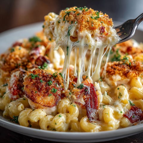 A plate of mac and cheese with bacon bits on top.