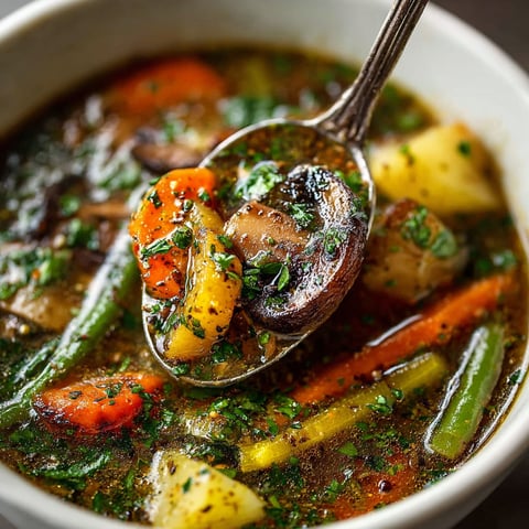 A spoon is in a bowl of soup.