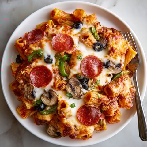 A plate of pasta with mushrooms and peppers.