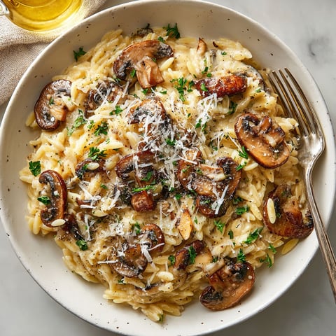A bowl of pasta with mushrooms and cheese.