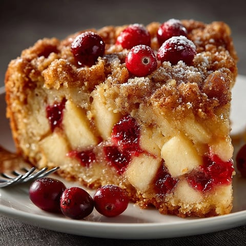 Cranberry-Apple Skillet Cake with golden crisp edges, bursting with tart cranberries and apples.