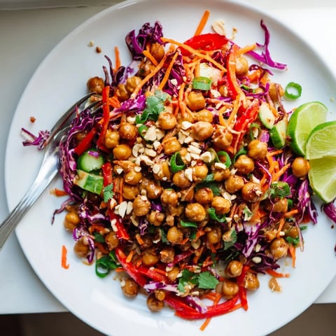 Crispy Thai Peanut Toasted Chickpea Salad with vibrant veggies and creamy dressing.  