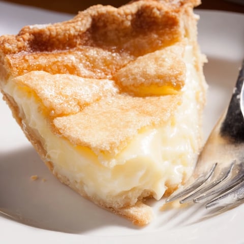 Creamy water pie cooling on a rack, topped with buttery, golden crust.  