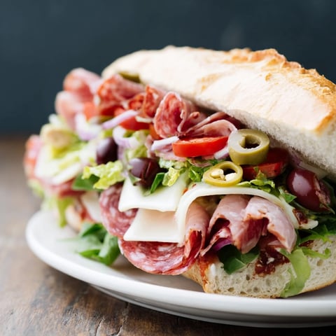 Vibrant Flavor Mash-Up Sandwiches filled with Italian meats and fresh vegetables.  
