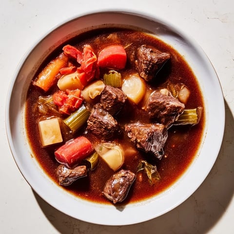 Tender Comfort Crockpot Beef Stew with root vegetables, steaming hot and ready to enjoy on a cold night.