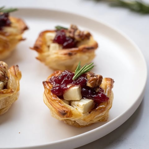 Warm and bubbly Quick Cranberry Brie Bites with golden pastry, ready to eat in under 30 minutes.