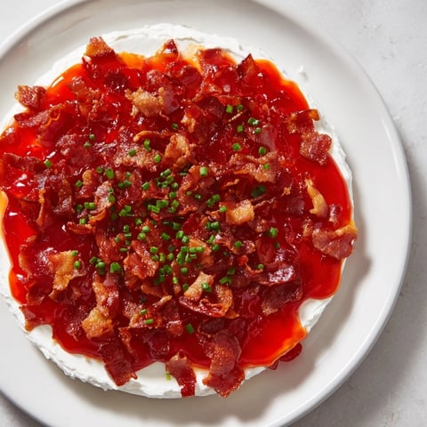 Mouthwatering Easy Bacon Pepper Jelly appetizer with crispy bacon, sweet jelly, and creamy cheese.