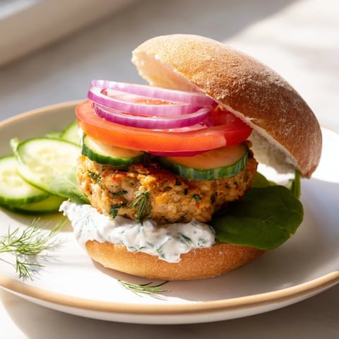 Savory Healthy Baked Chicken Sliders on a whole wheat bun, ready to eat with fresh veggies and yogurt sauce.