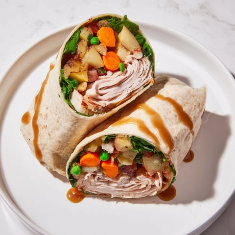 Simple Christmas Leftover Wrap Hack: A hearty wrap filled with turkey, stuffing, and veggies, ready to enjoy.