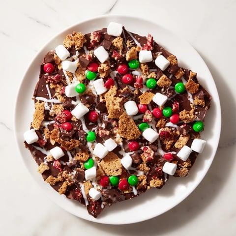 Quick Christmas Smores Bark with melty marshmallows and festive sprinkles; a sweet, holiday dessert.