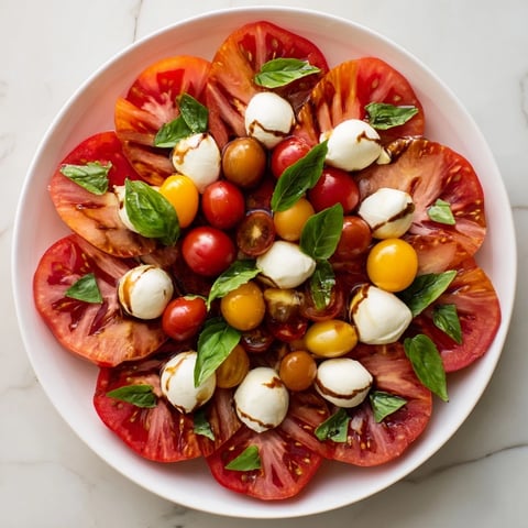 Vibrant Starfish Caprese Salad, featuring juicy red tomatoes, creamy mozzarella, and fresh basil.