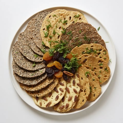 Artistic fan of Gourmet Crackers featuring various shapes and textures, ready for a cheese board.