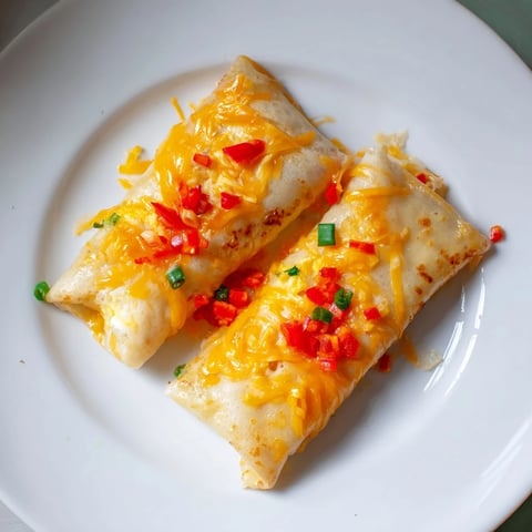 A golden brown Rice Paper Egg Cheese Wrap, crispy edges with melted cheese and egg filling within.