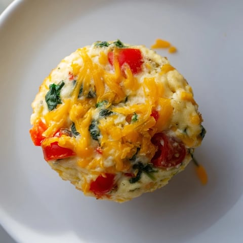 Golden-brown Customizable Egg Muffins filled with colorful veggies and melted cheddar, ready to eat.