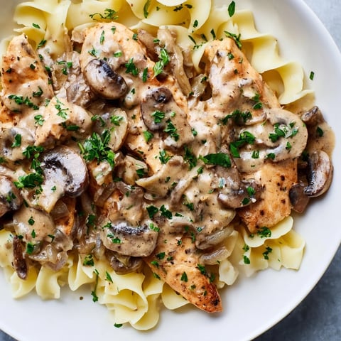 Creamy, flavorful Chicken and Mushroom Stroganoff with tender chicken and buttery egg noodles.