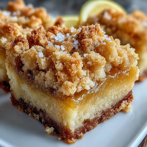 Golden-baked Homemade Lemon Crumb Bars with a vibrant yellow lemon filling, dusted with powdered sugar on a rustic wooden table.