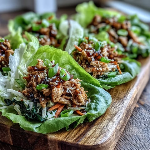 Freshly cooked Turkey Potsticker Stir-Fry Lettuce Wraps filled with savory turkey, carrots, and shiitake mushrooms.