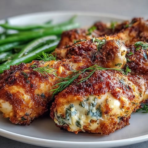 Golden-brown Keto Baked Ranch Chicken Drumsticks arranged alongside crisp-tender roasted green beans on a baking sheet.
