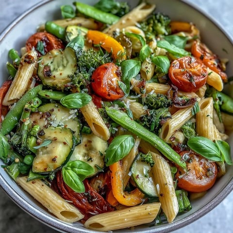 Bright, colorful Vegan One-Pot Pasta Primavera with lemon and fresh basil is served steaming from a single Dutch oven.