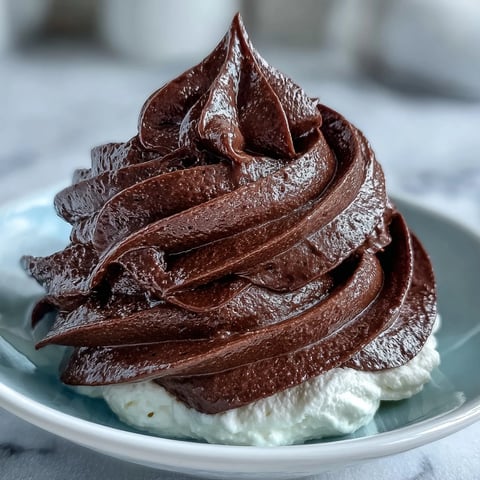 Velvety chocolate mousse filling for cakes, piped between layers with rich cocoa swirls and a glossy finish.  
