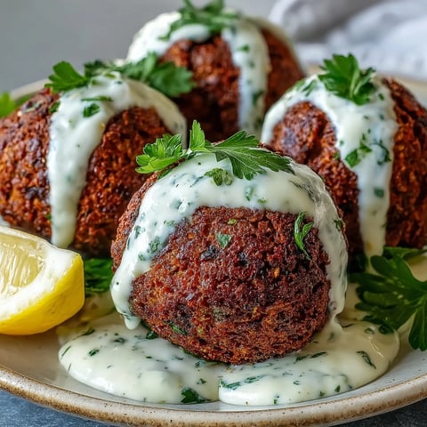 Crispy air fryer falafel with golden crust served alongside vibrant green tahini sauce for dipping.  
