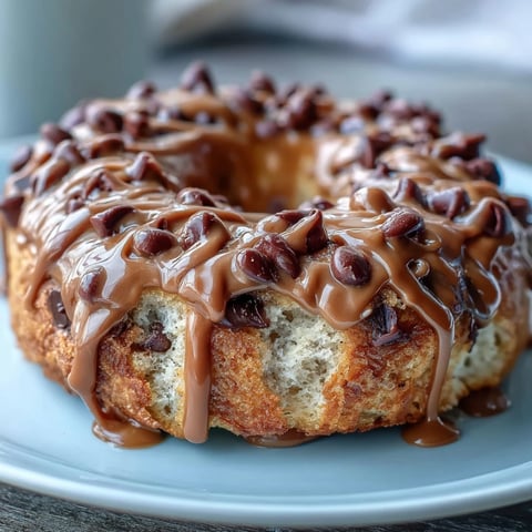 Decadent chocolate chip protein bagels topped with a smooth peanut butter drizzle, ideal for a healthy breakfast or snack.