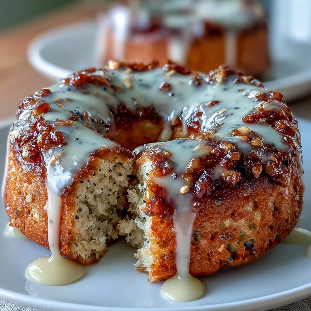 Fluffy protein bagels bursting with lemon zest and poppy seeds, topped with a light, tangy lemon glaze for a healthy breakfast treat.  