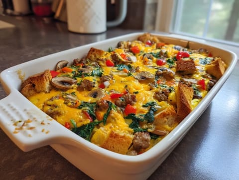 A delicious high protein breakfast casserole.
