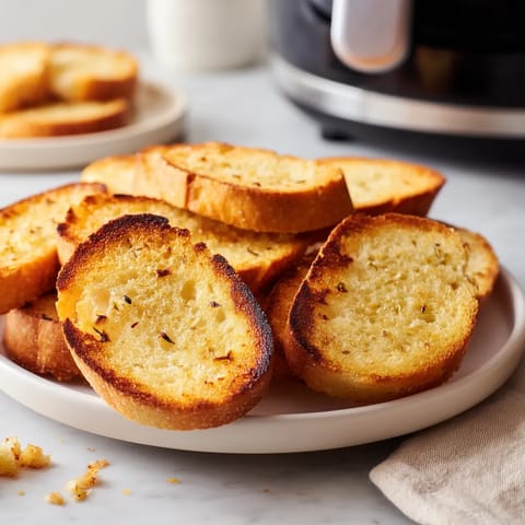 A plate of crispy air fryer frozen garlic bread.