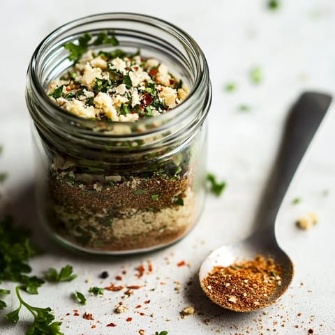 A jar of homemade garlic butter seasoning.