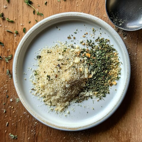 A bowl of homemade garlic butter seasoning.