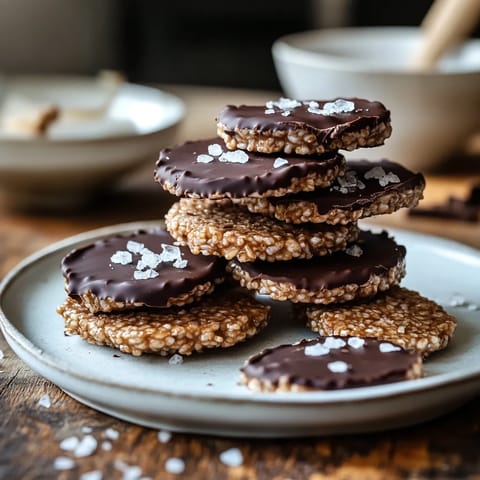 A stack of dark chocolate sea salt rice cakes.