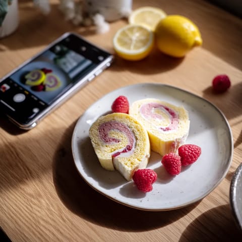 A slice of lemon raspberry cake roll.