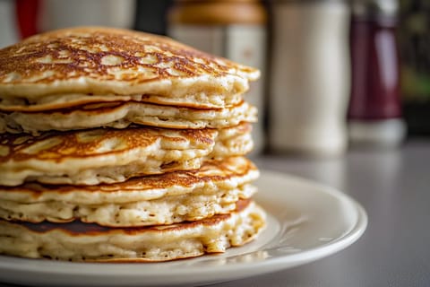 Flourless pancakes stacked on a plate.